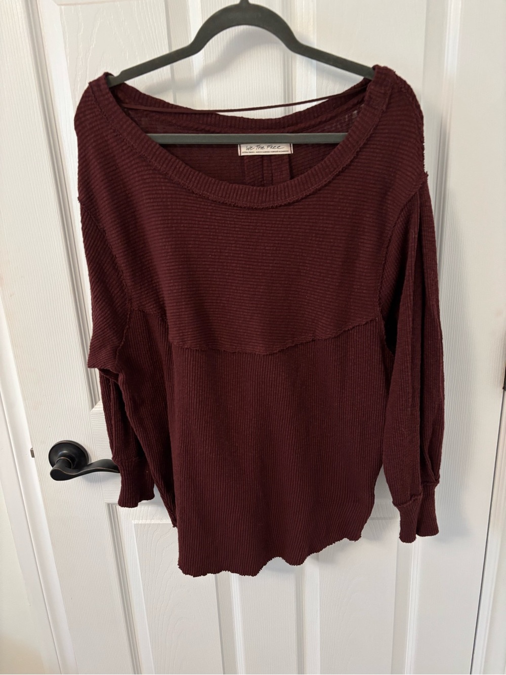 We The Free Maroon Scoop-Neck Waffle Knit Pullover